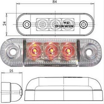 Led-äärivalo 12/24V punainen 401147