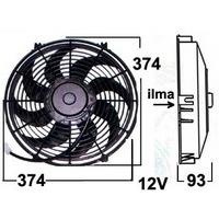Vapaatuuletin 12V imevä 345 mm viistolapa