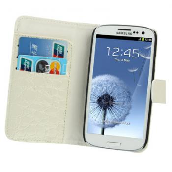 Nahkainen lompakko suojakotelo Samsung Galaxy S3 (valkoinen)
